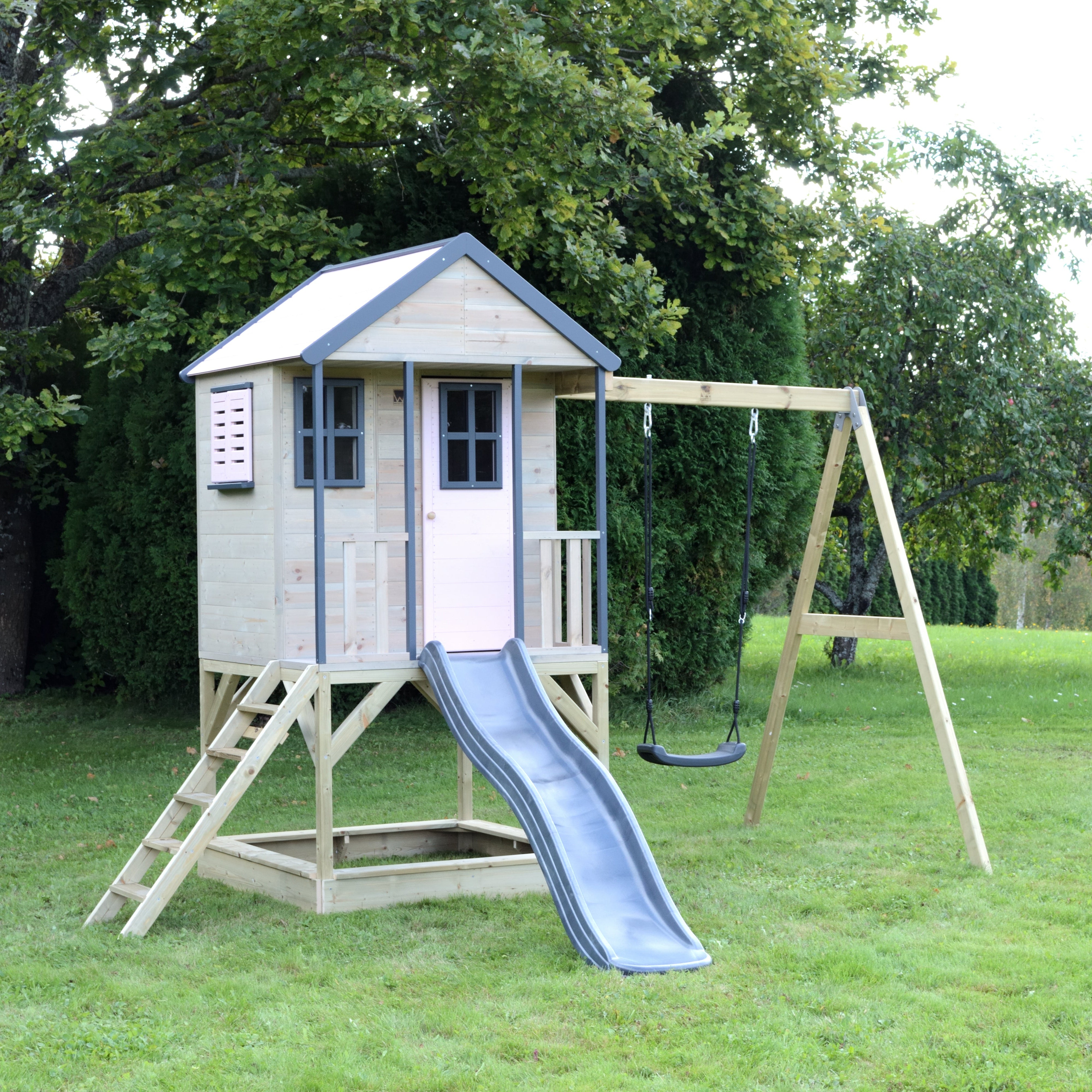M50 Adventure Cottage House with Platform, Slide and Single Swing