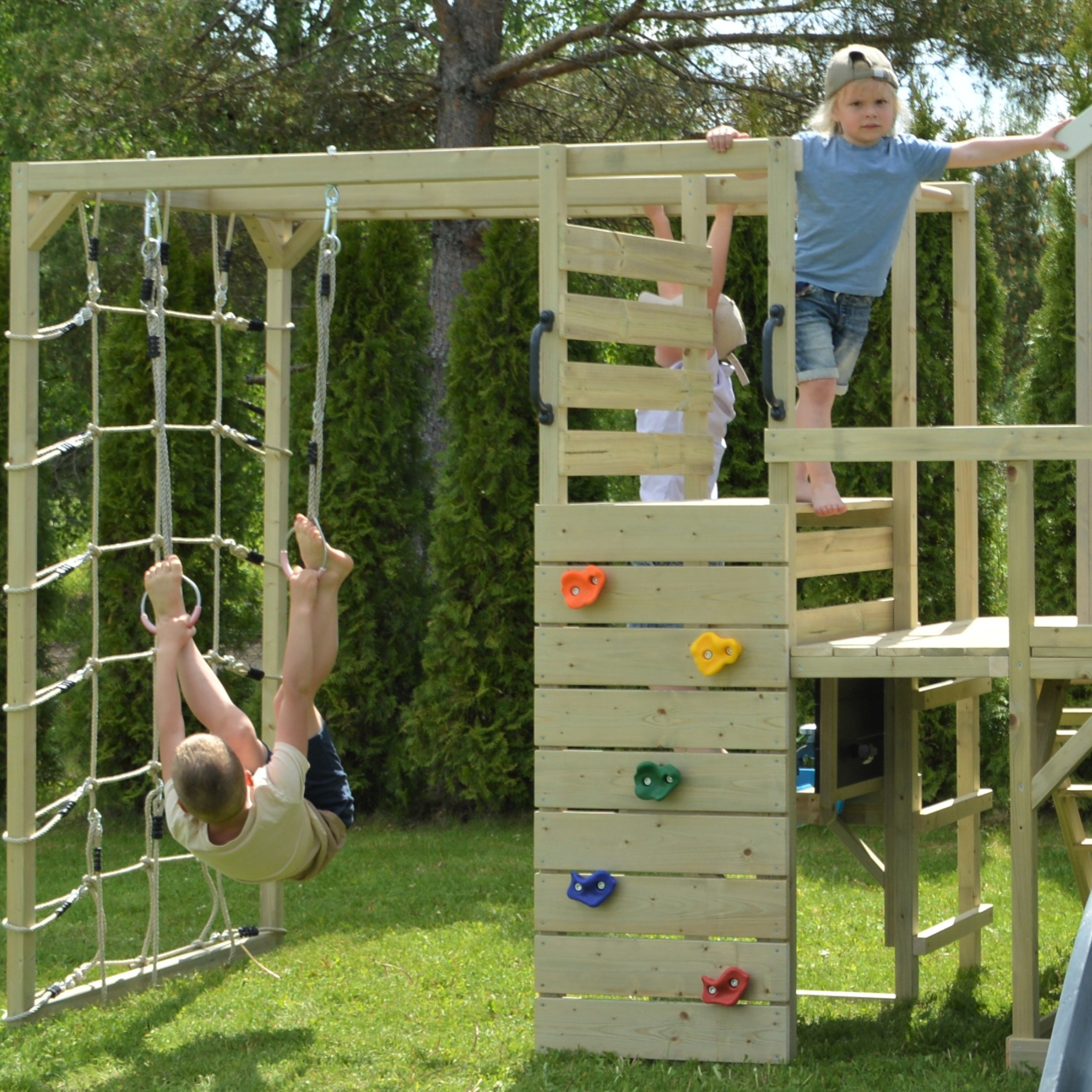 M30R-GK Nordic Adventure House with Platform, Slide and Double Swing + Gym & Kitchen Attachment