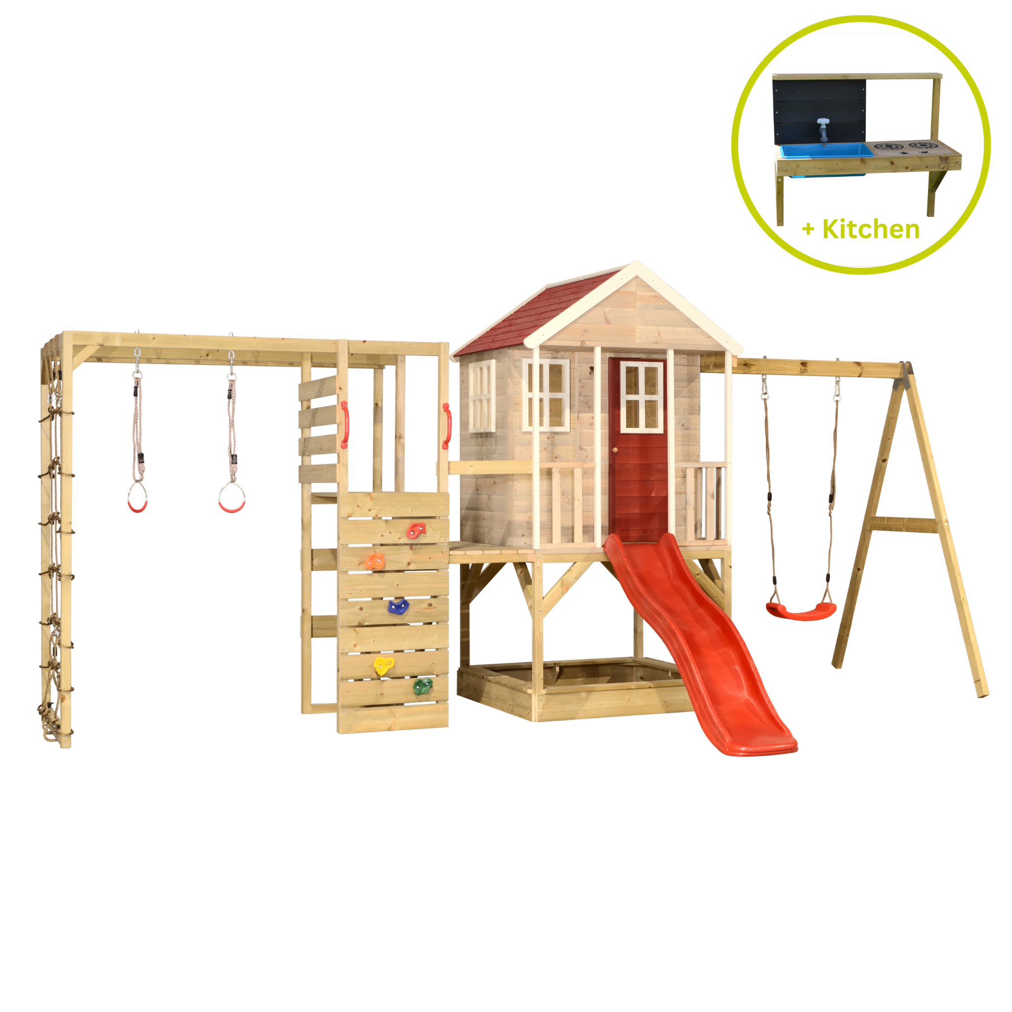 M10R-GK Nordic Adventure House with Platform and Slide + Gym & Kitchen Attachment