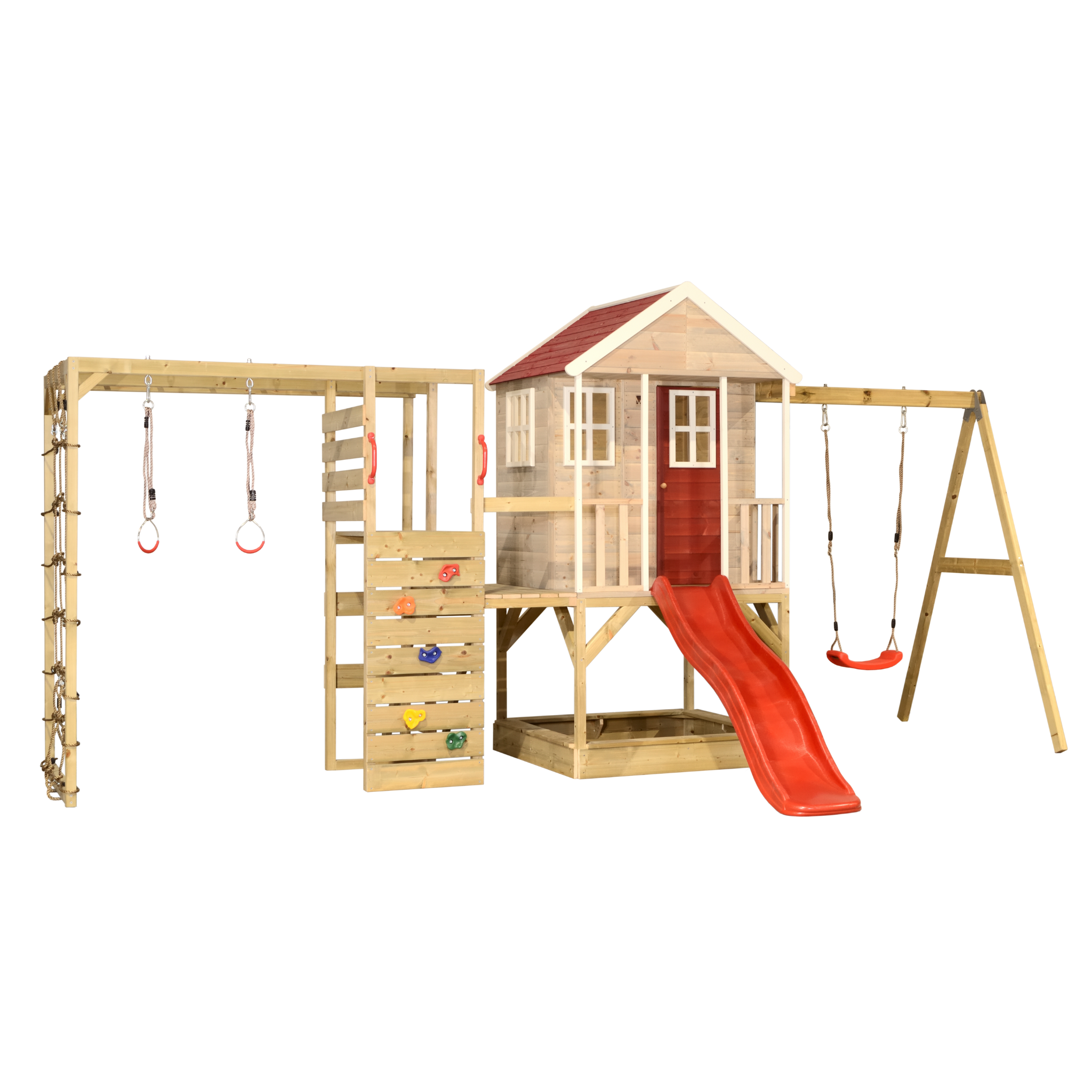M10R-G Nordic Adventure House with Platform, Slide and Single Swing + Gym Attachment
