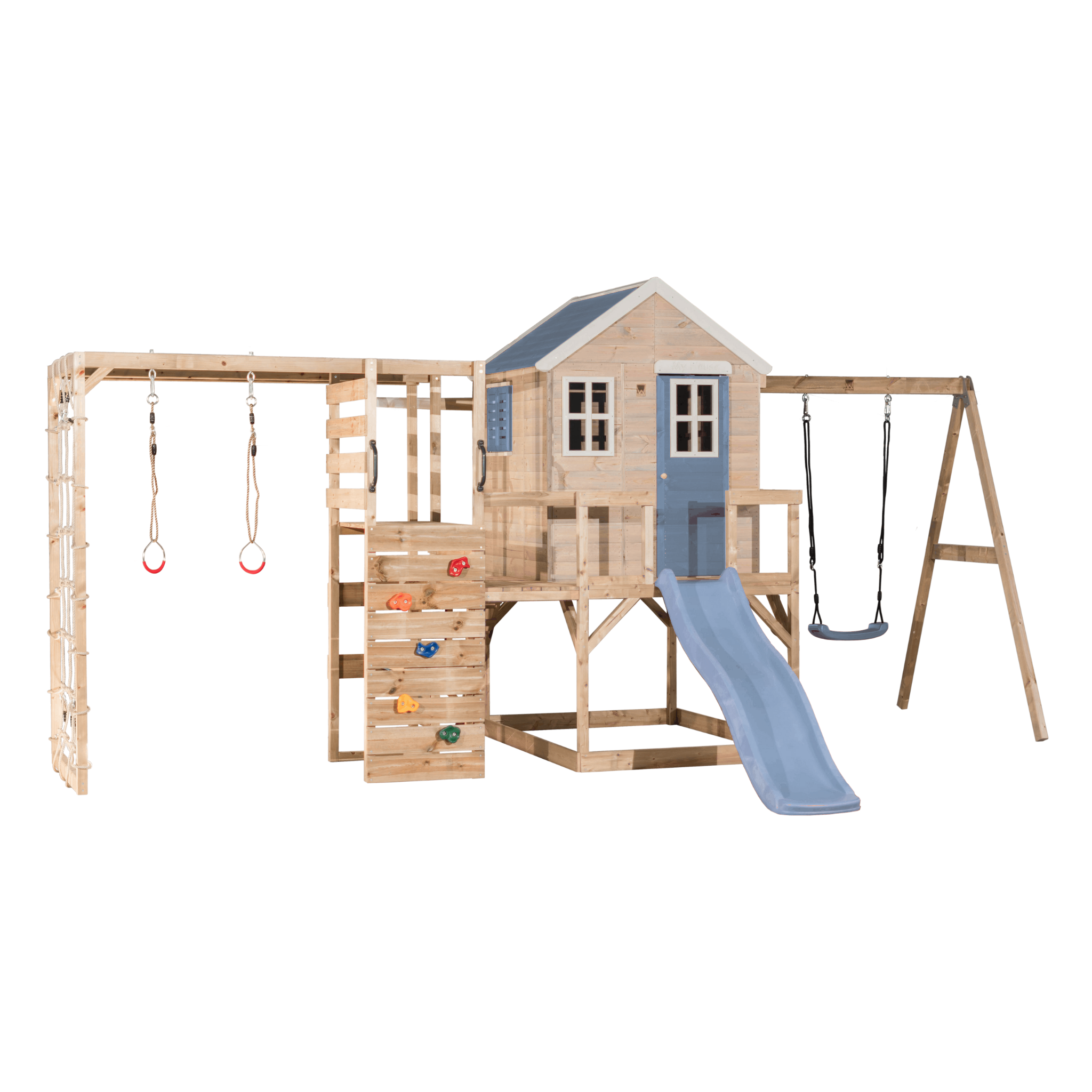 M24-G My Lodge with Platform, Slide and Single Swing + Gym Attachment