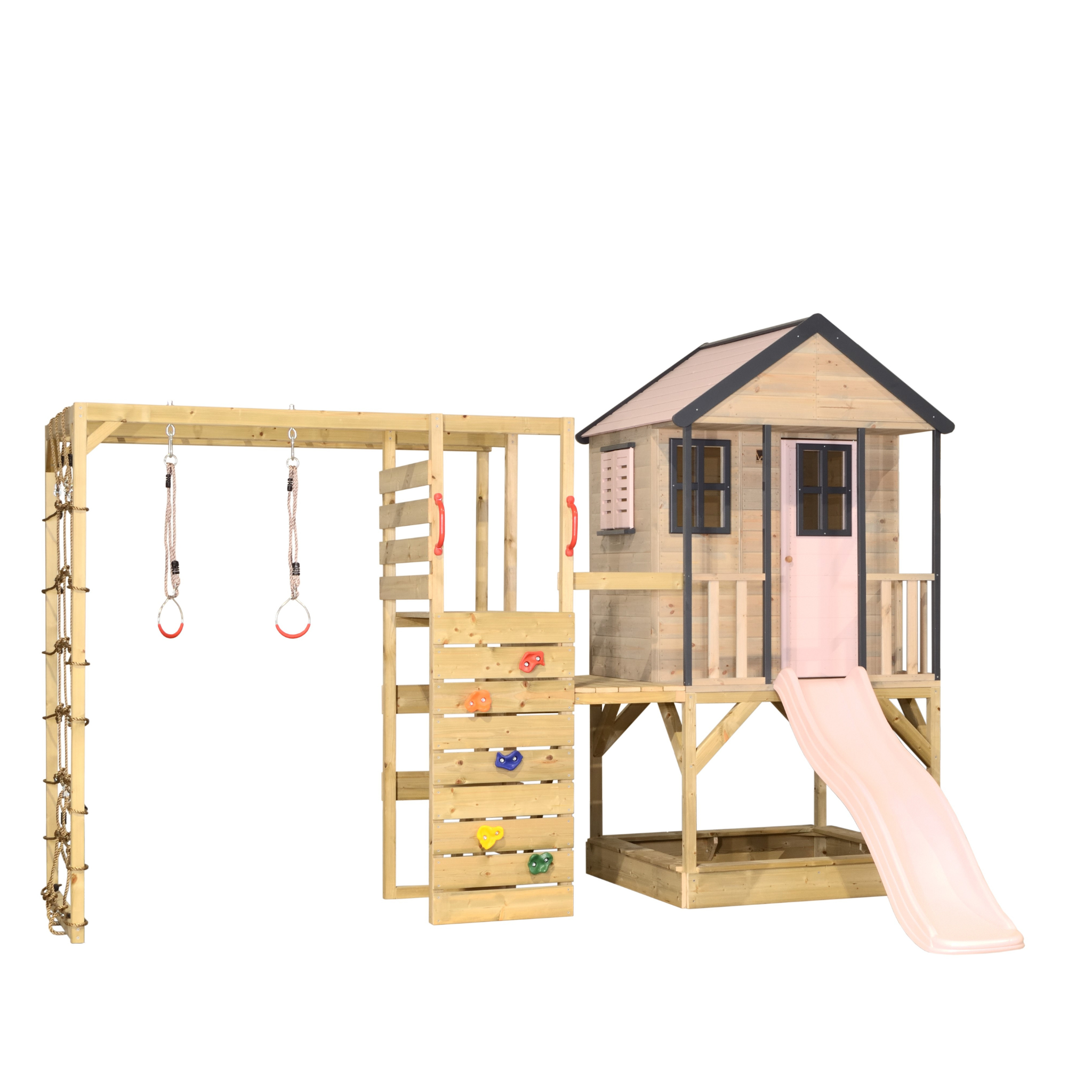 M48-G Adventure Cottage House with Platform and Slide + Gym Attachment