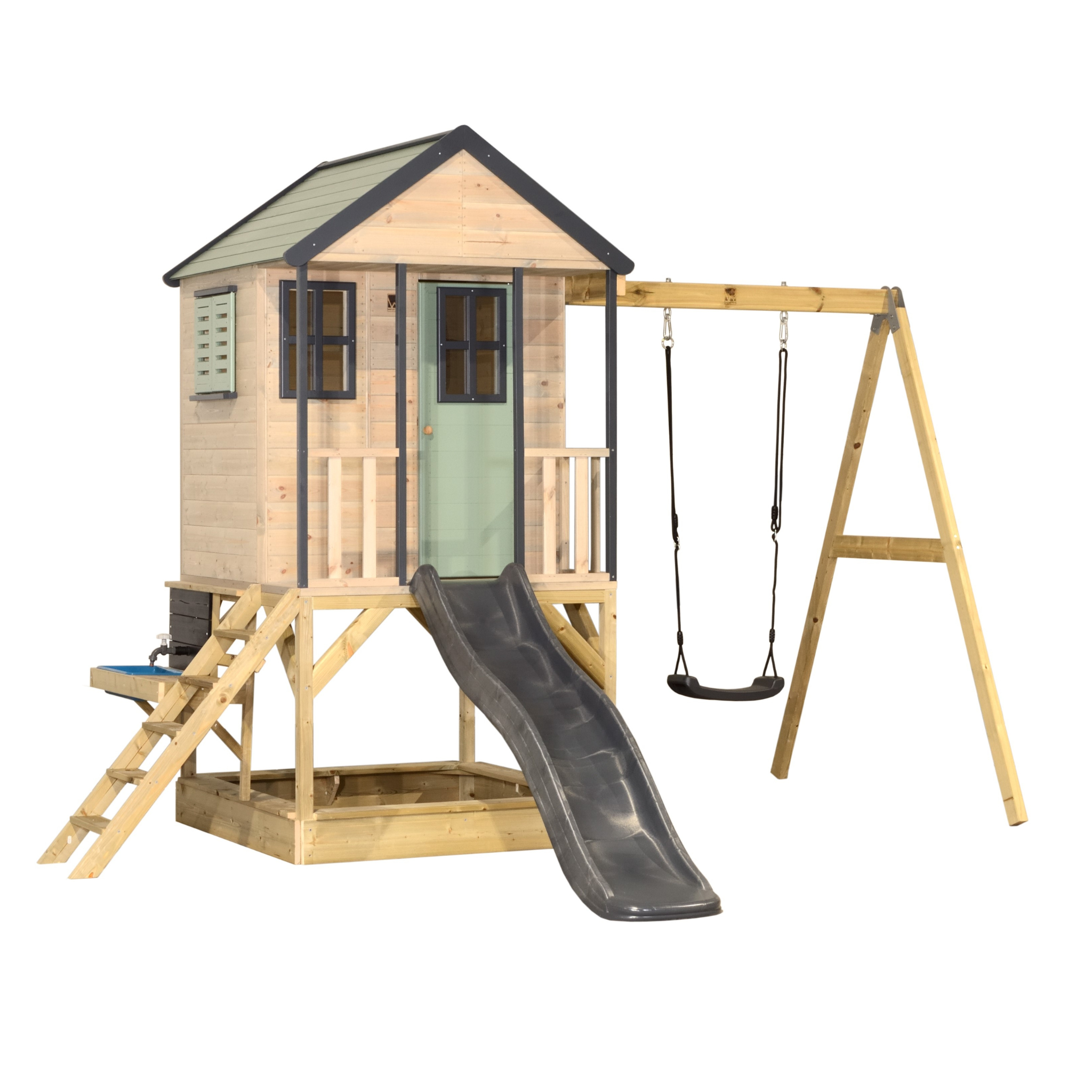 M50-K Adventure Cottage House with Platform, Slide and Single Swing + Kitchen Attachment