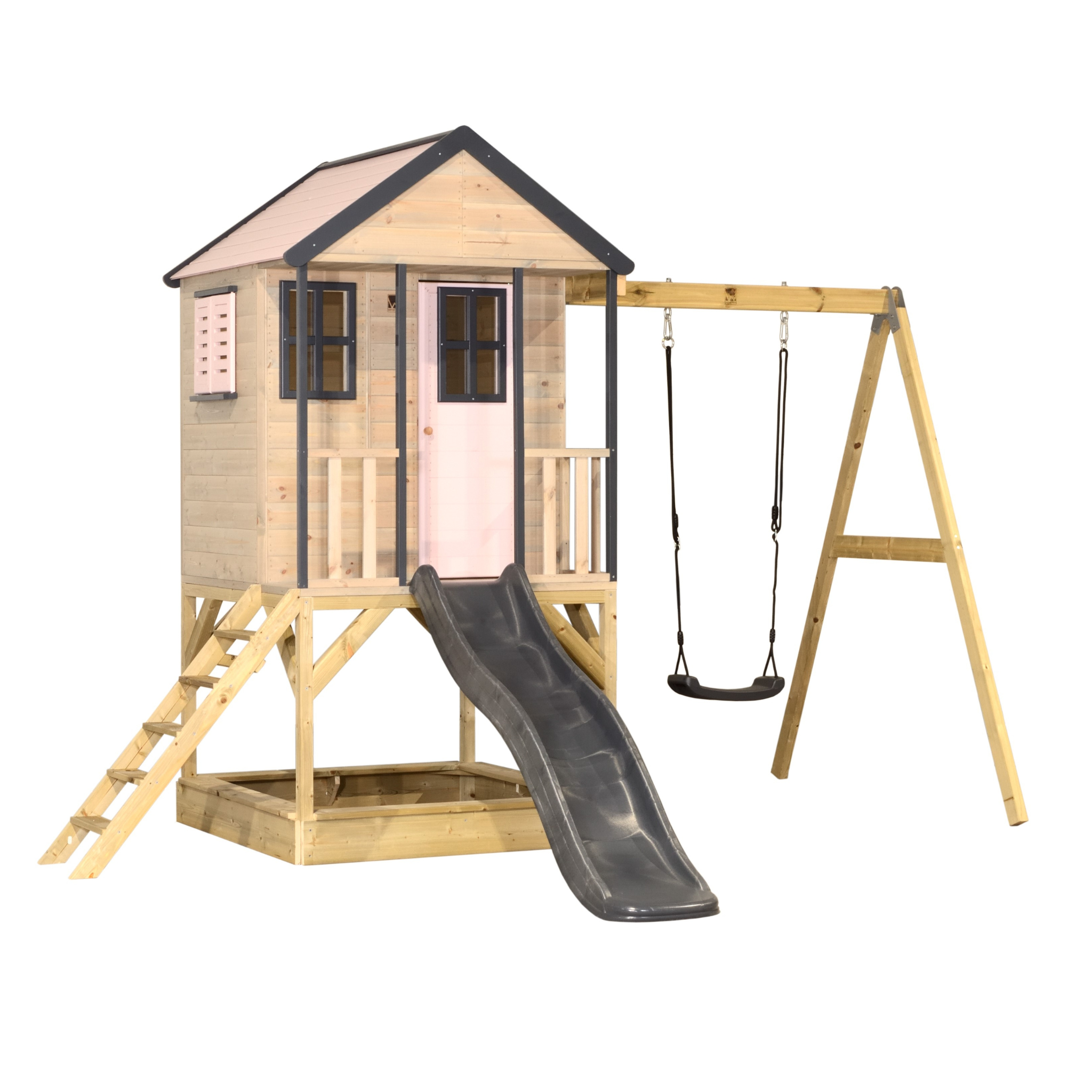 M50 Adventure Cottage House with Platform, Slide and Single Swing