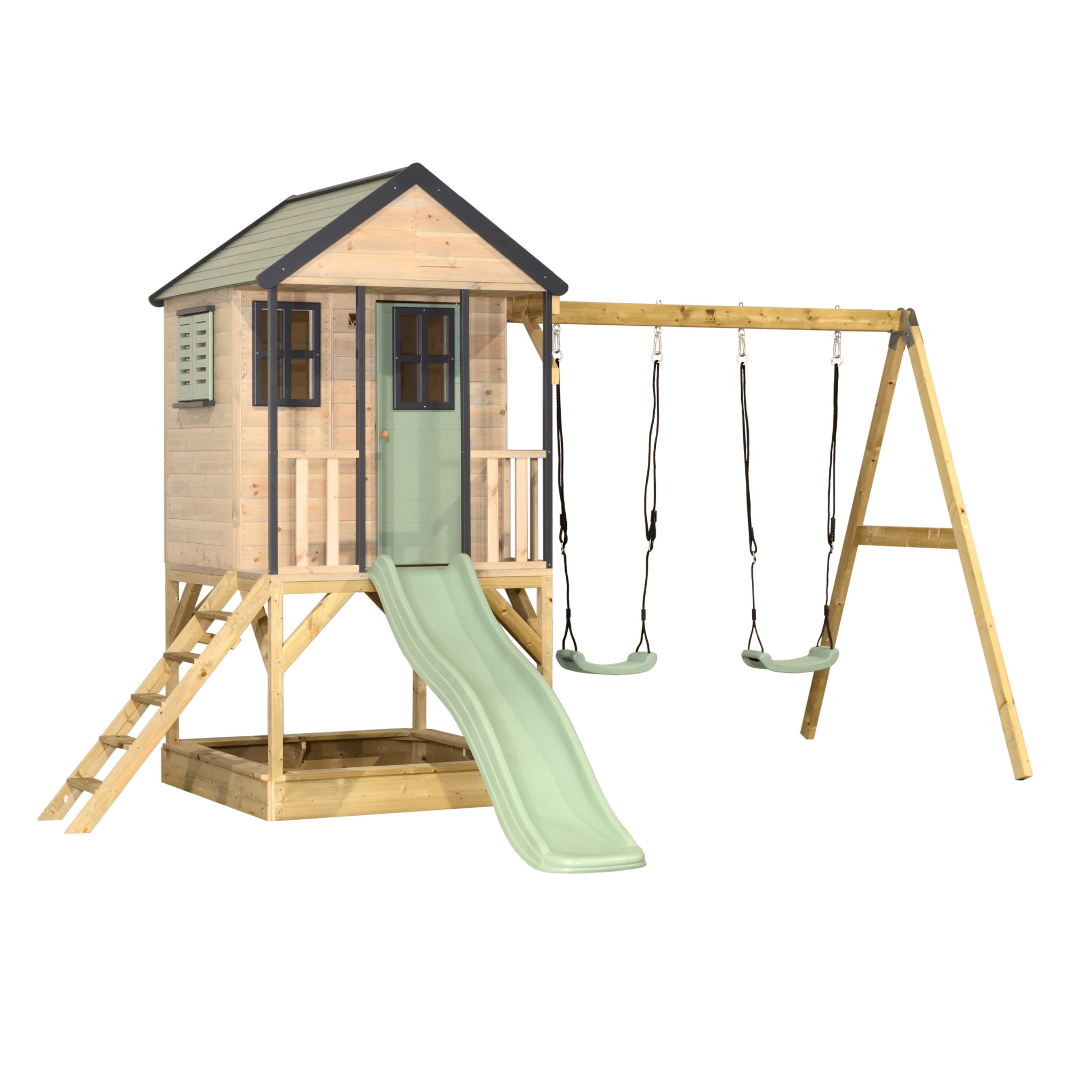 M60 Adventure Cottage House with Platform, Slide and Double Swing