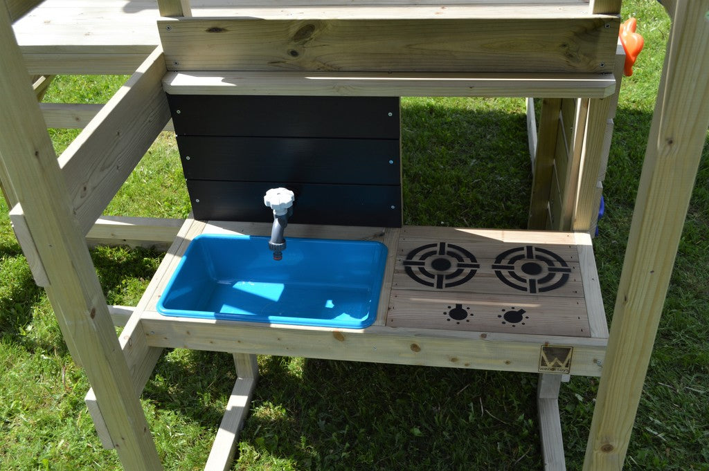 M8R-GK Nordic Adventure House with Platform and Slide + Gym & Kitchen Attachment