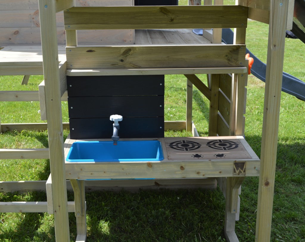 M24-GK My Lodge with Platform, Slide and Single Swing + Gym & Kitchen Attachment