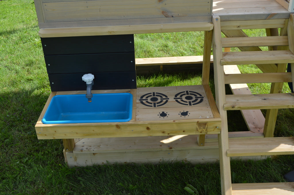 M29R-K Summer Adventure House with Platform, Slide and Double Swing + Kitchen Attachment