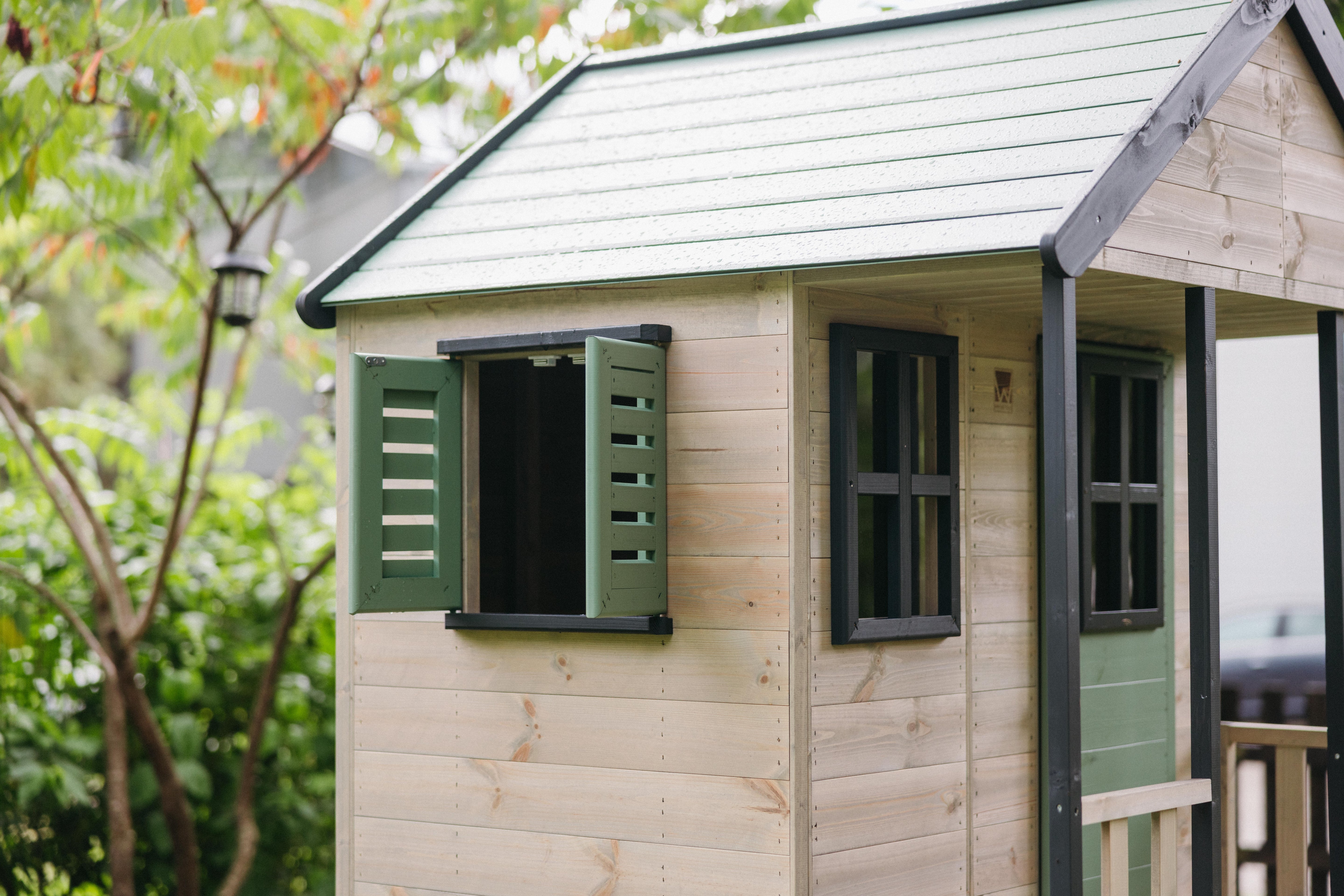 M50-G Adventure Cottage House with Platform, Slide and Single Swing + Gym Attachment