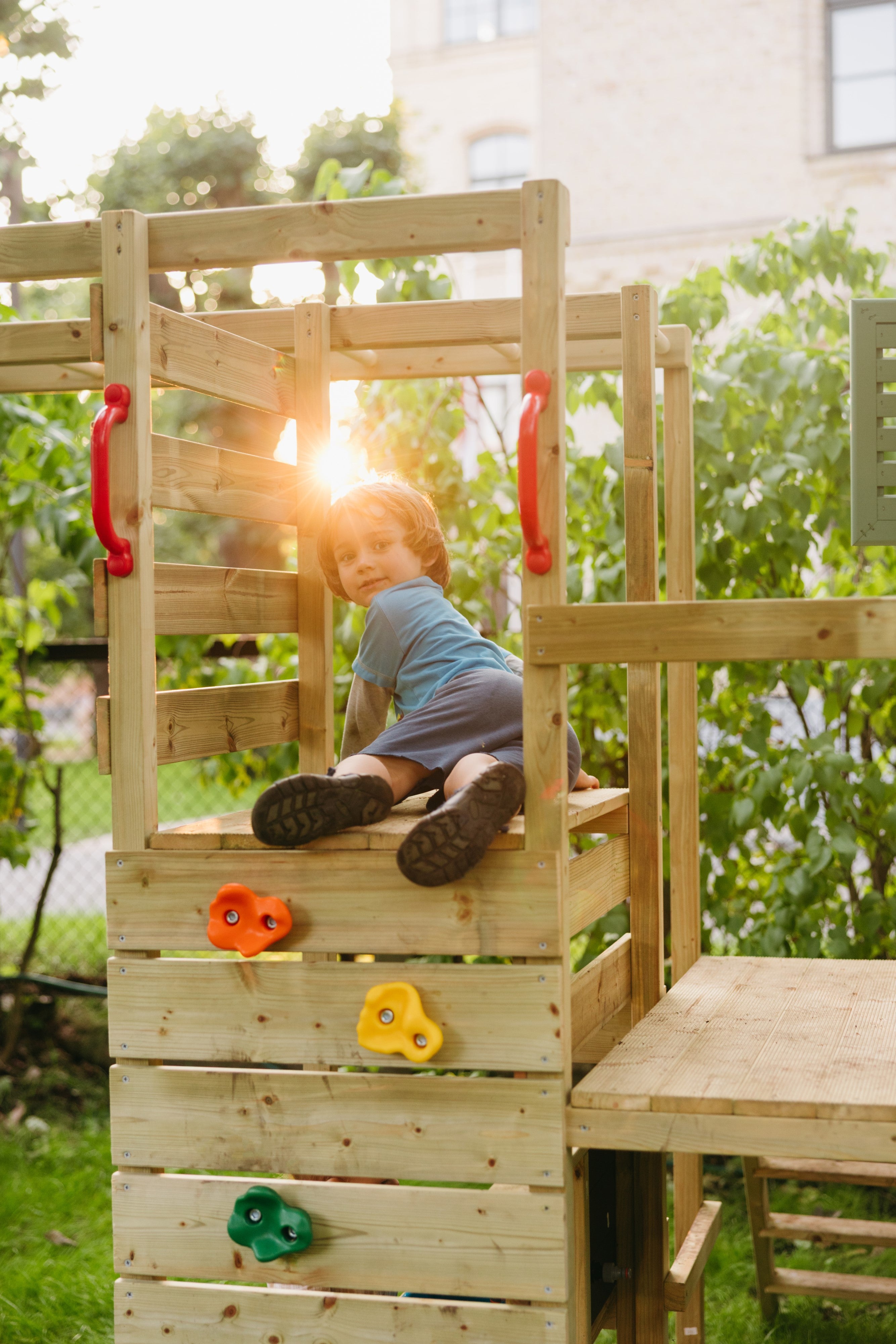 M48-GK Adventure Cottage House with Platform and Slide + Gym & Kitchen Attachment