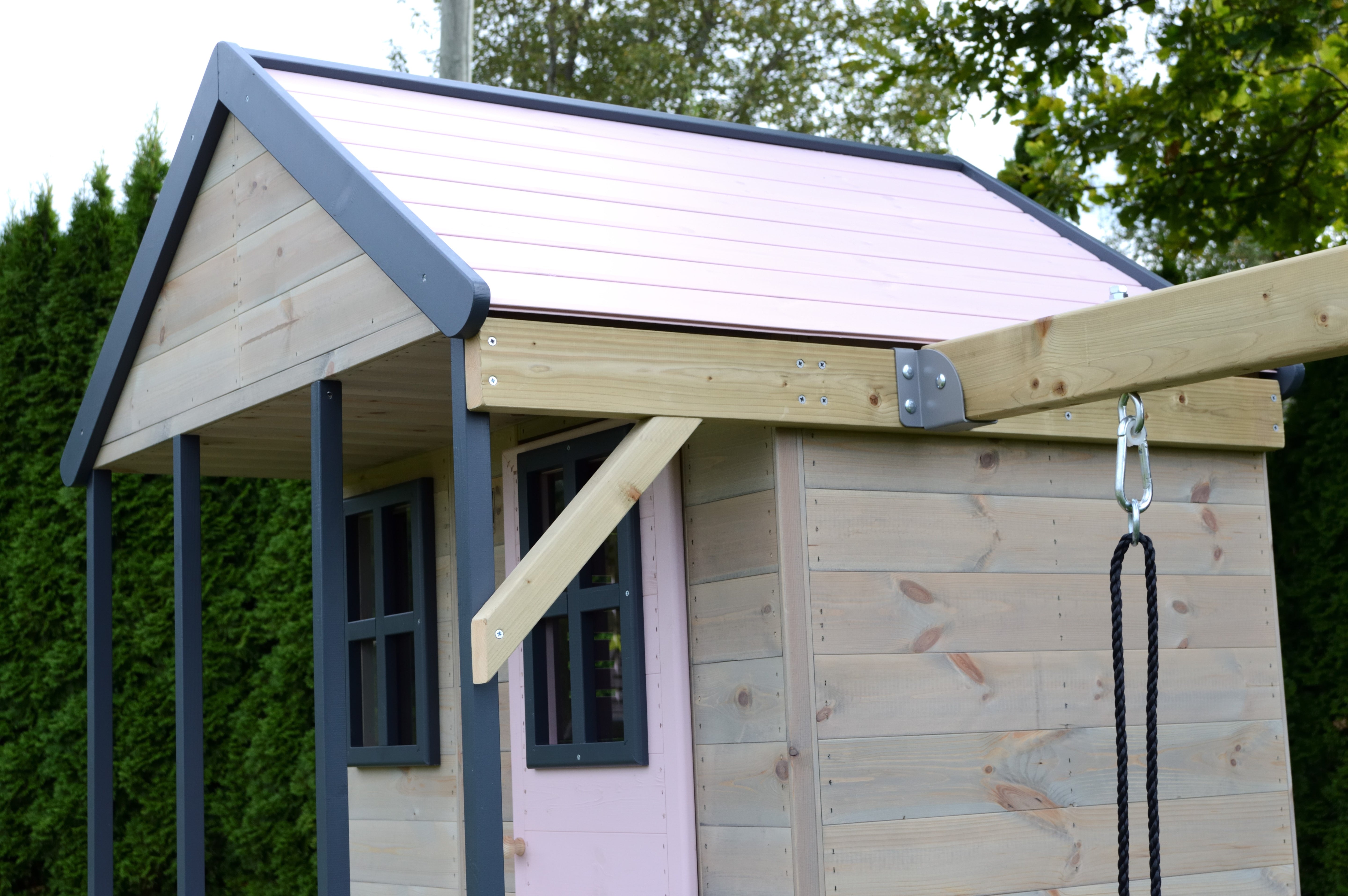 M60 Adventure Cottage House with Platform, Slide and Double Swing