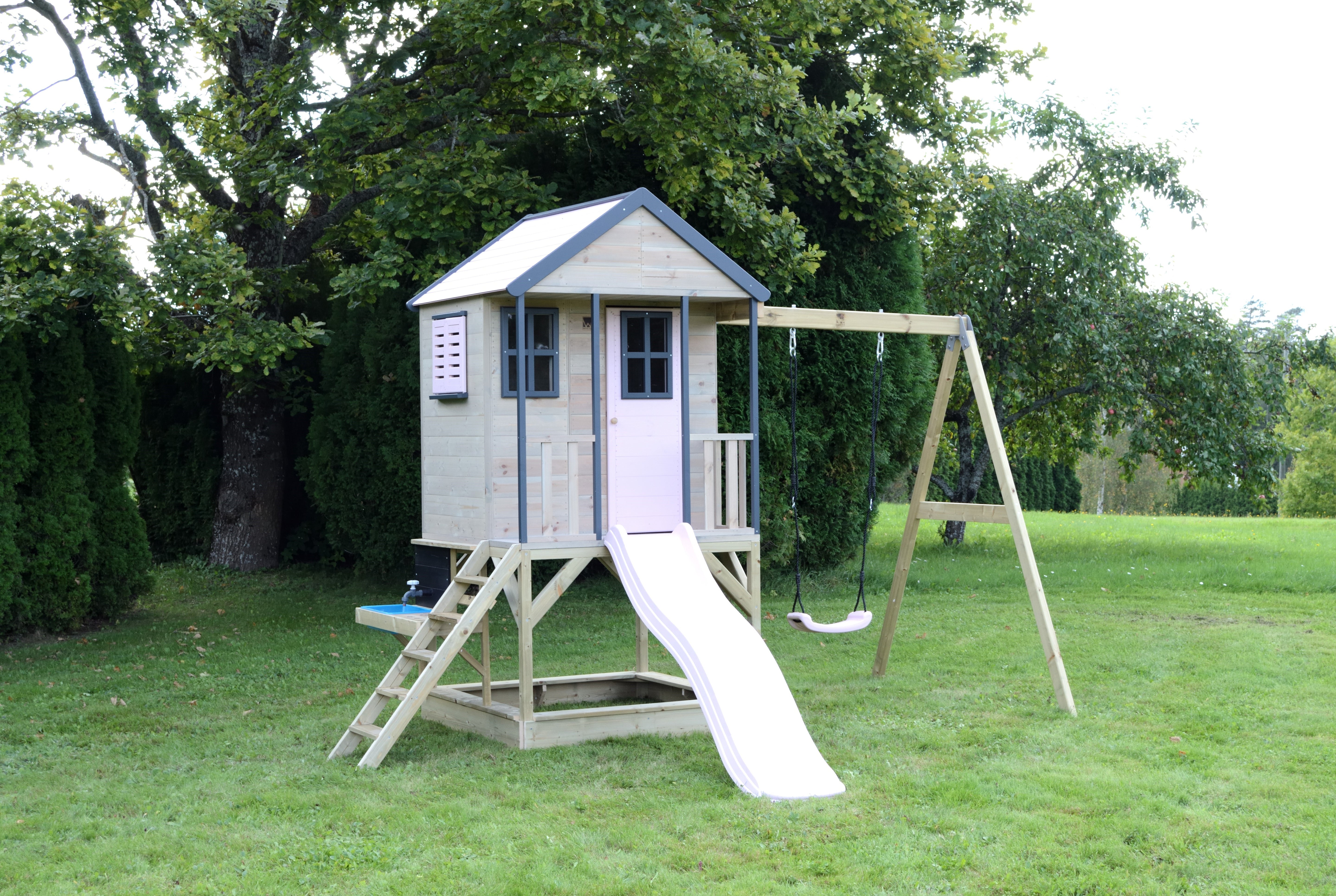 M50-K Adventure Cottage House with Platform, Slide  and Single Swing + Kitchen Attachment