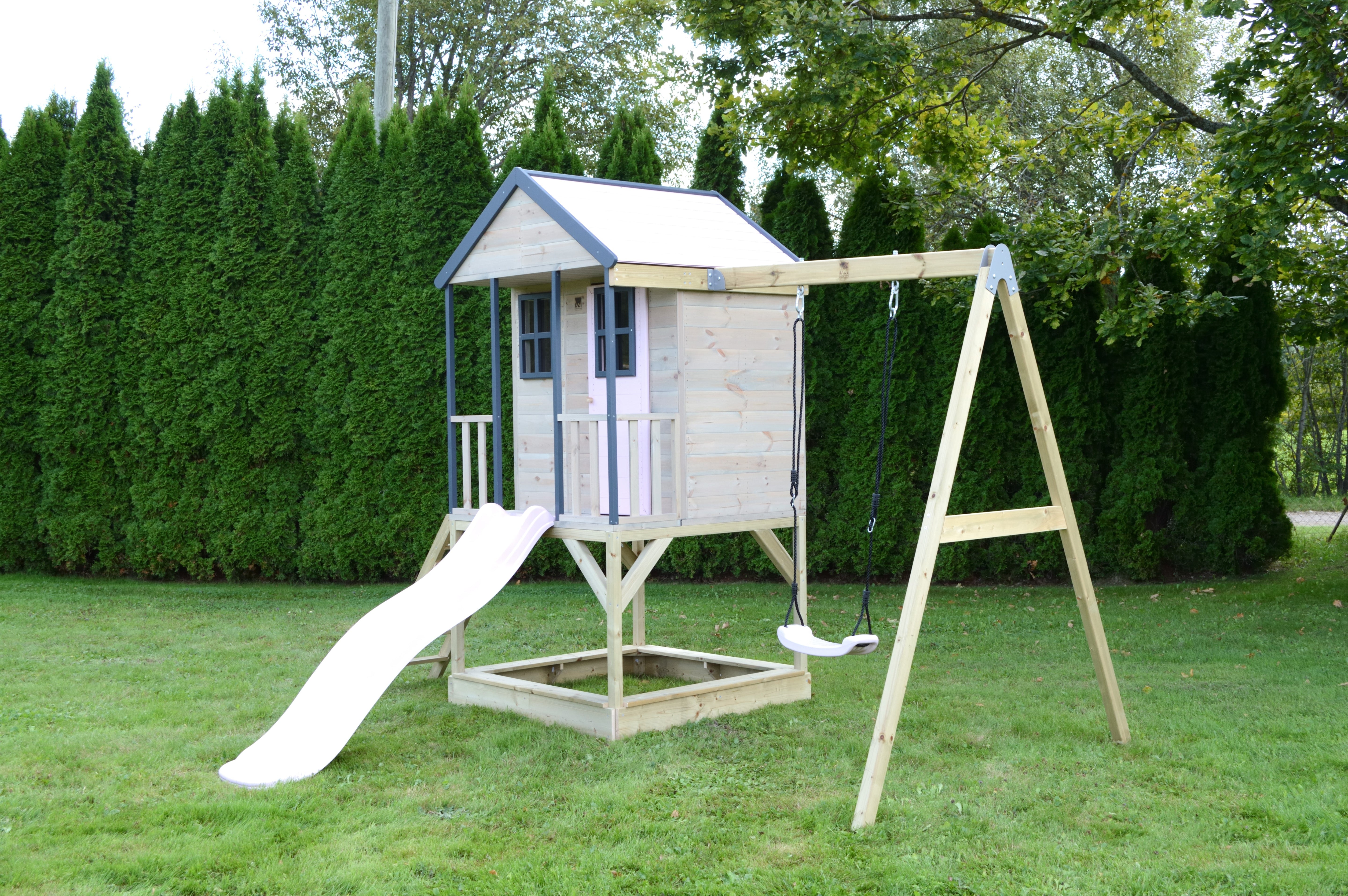 M50 Adventure Cottage House with Platform, Slide and Single Swing