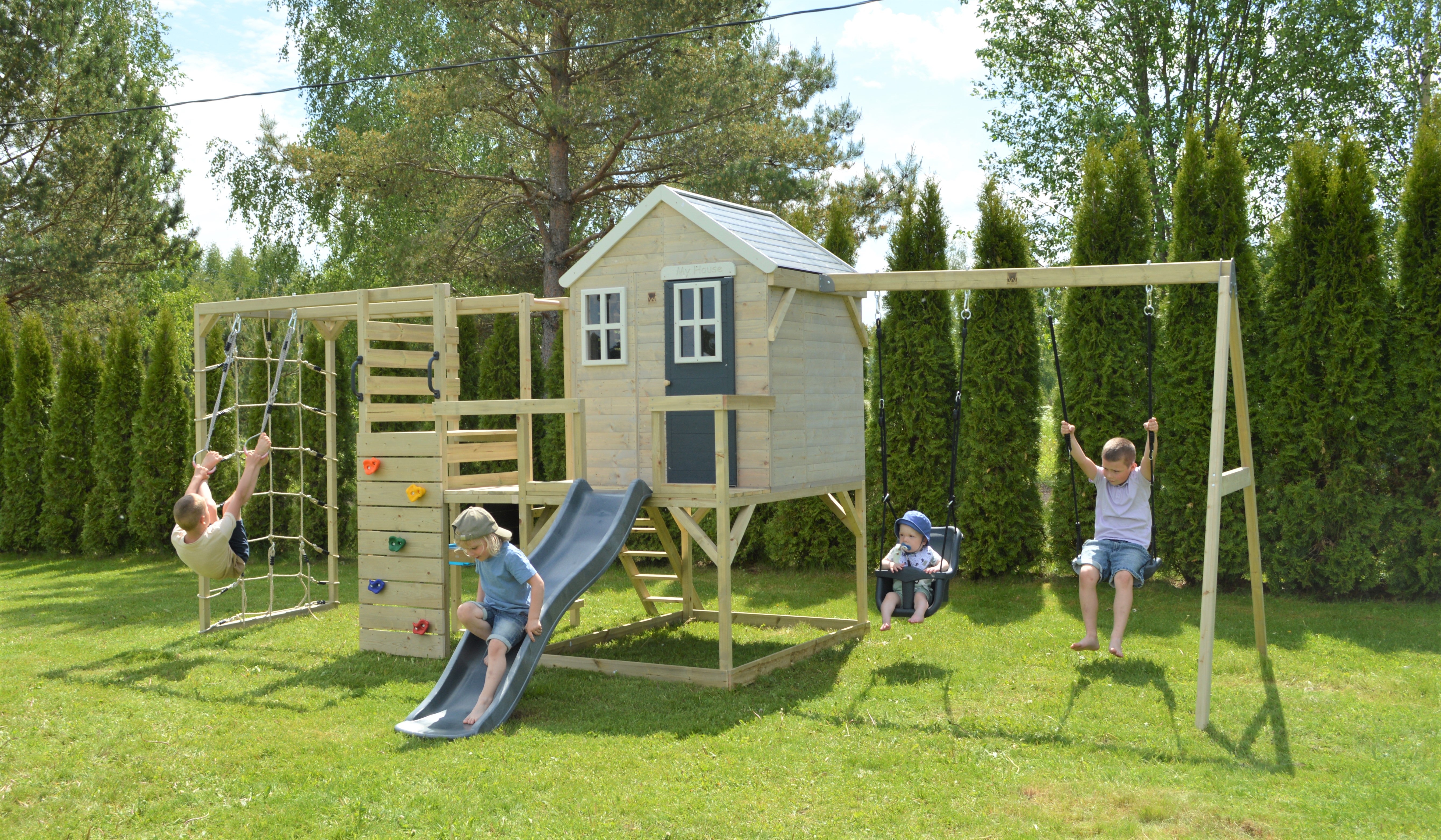 Wendi Toys M28-GK My Lodge with Platform, Slide and Double Swing +