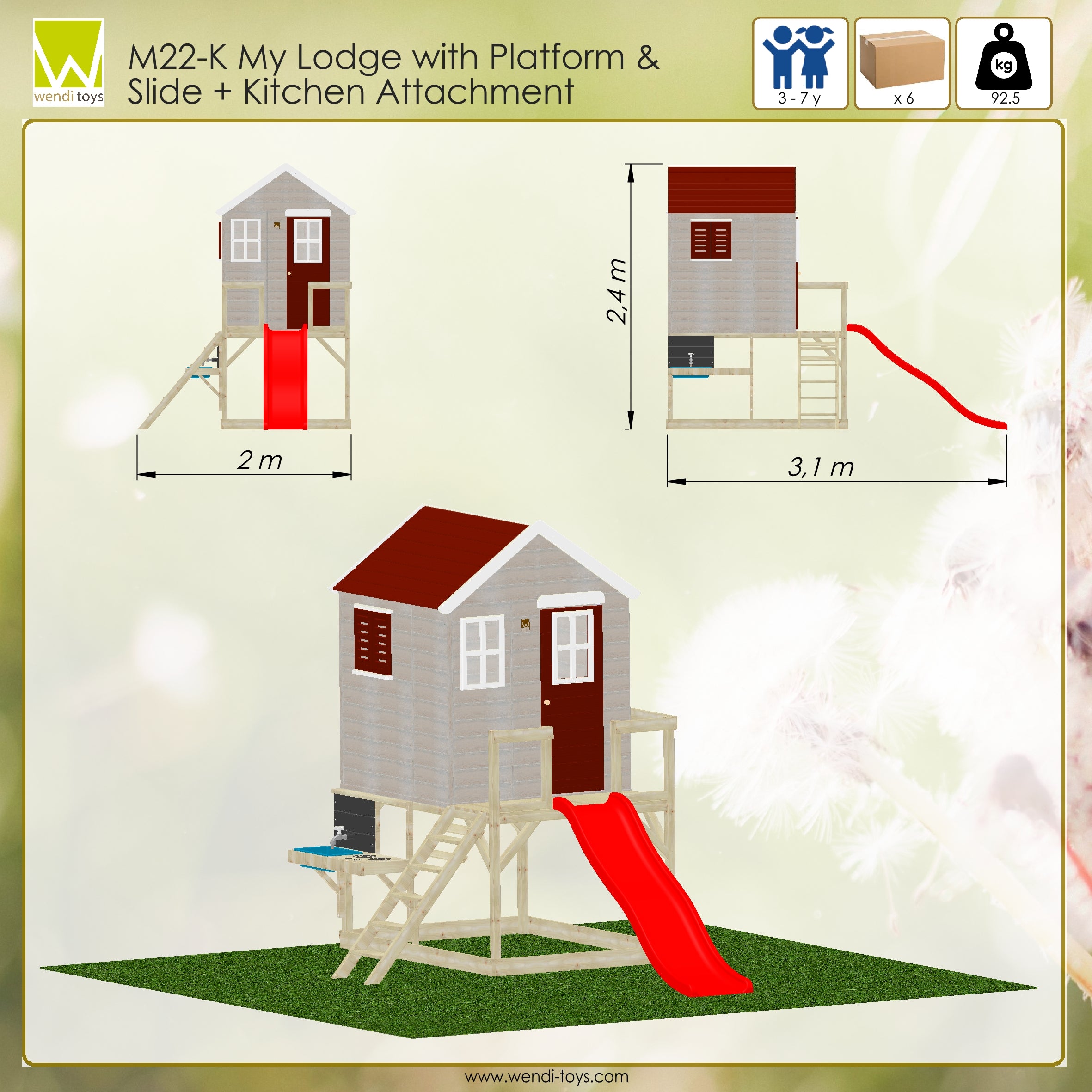 Wendi Toys M22-K My Lodge with Platform and Slide + Kitchen Attachment