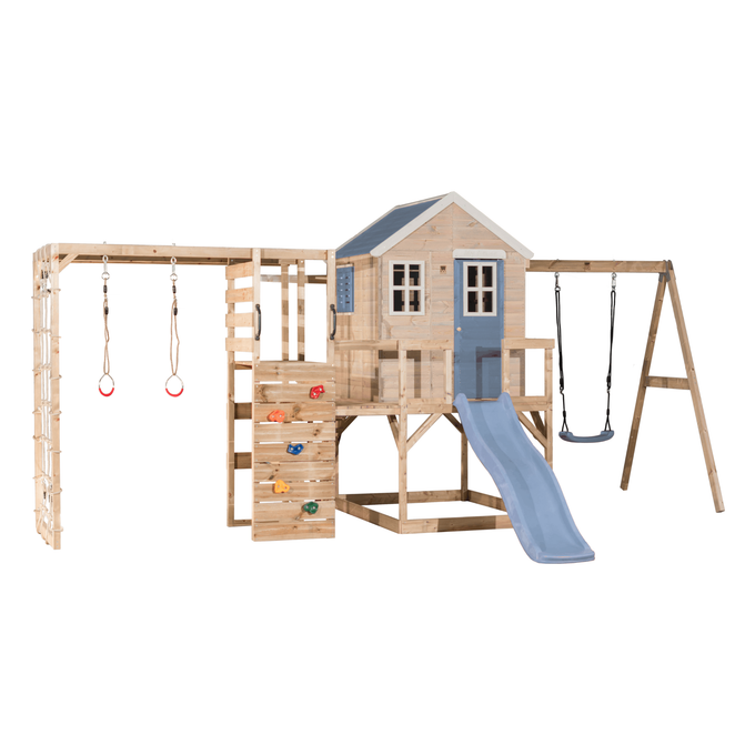 M24-G My Lodge with Platform, Slide and Single Swing + Gym Attachment