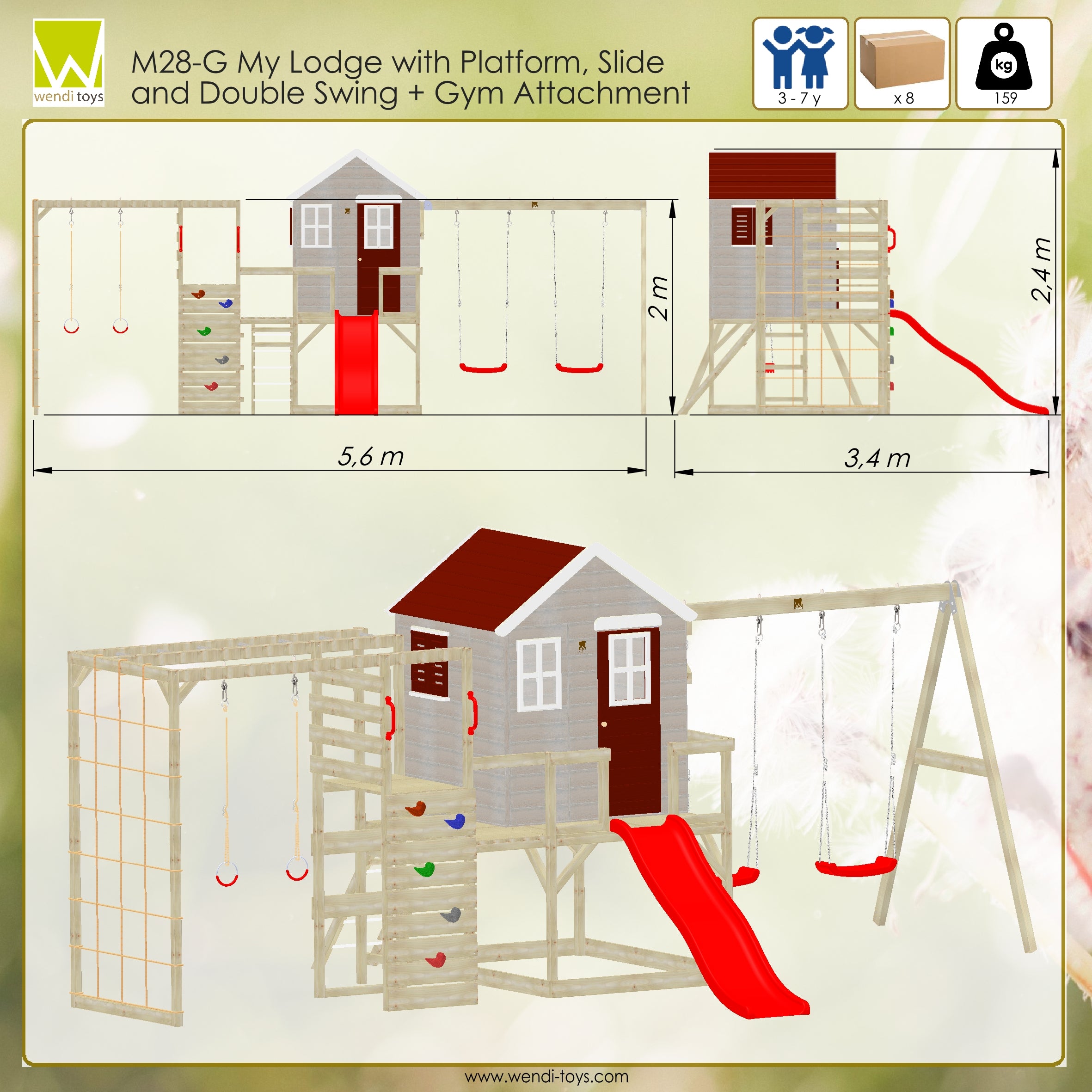 Wendi Toys M28-G My Lodge with Platform, Slide and Double Swing +
