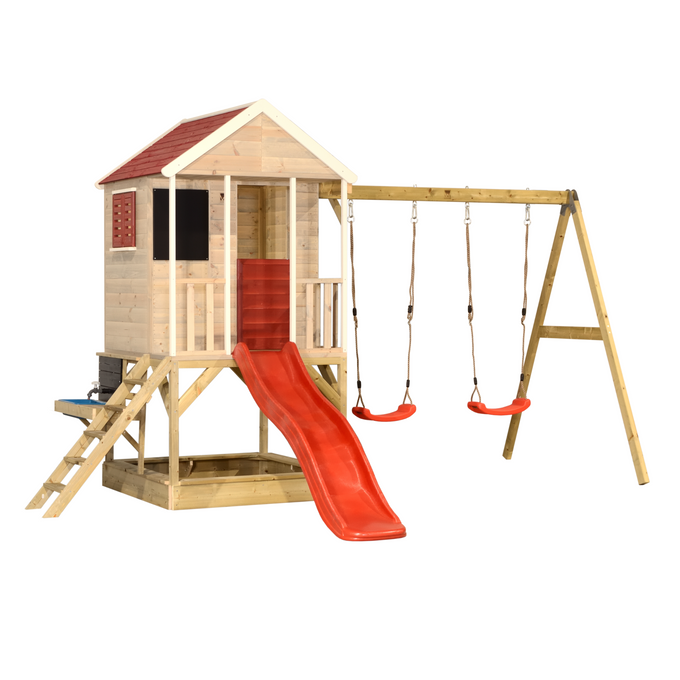 M29R-K Summer Adventure House with Platform, Slide and Double Swing + Kitchen Attachment