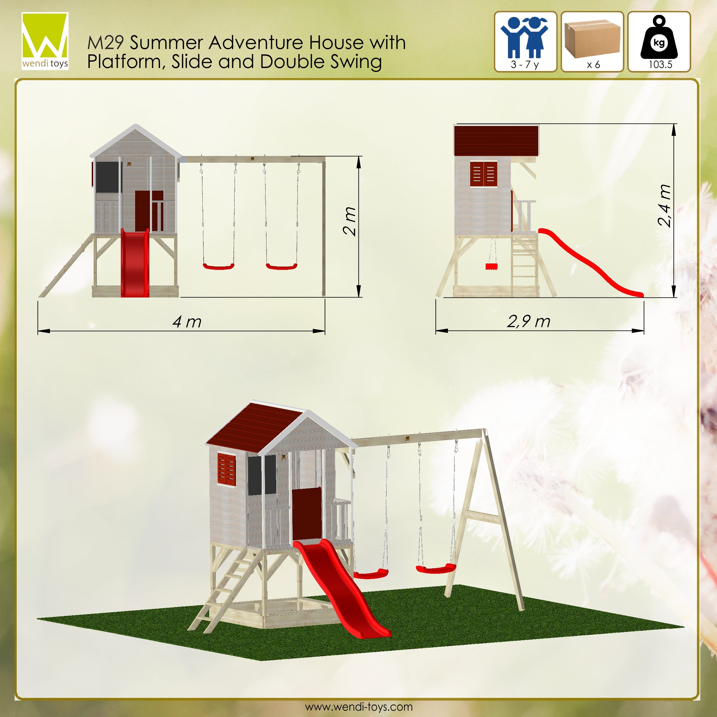 M29R Summer Adventure House with Platform, Slide and Double Swing