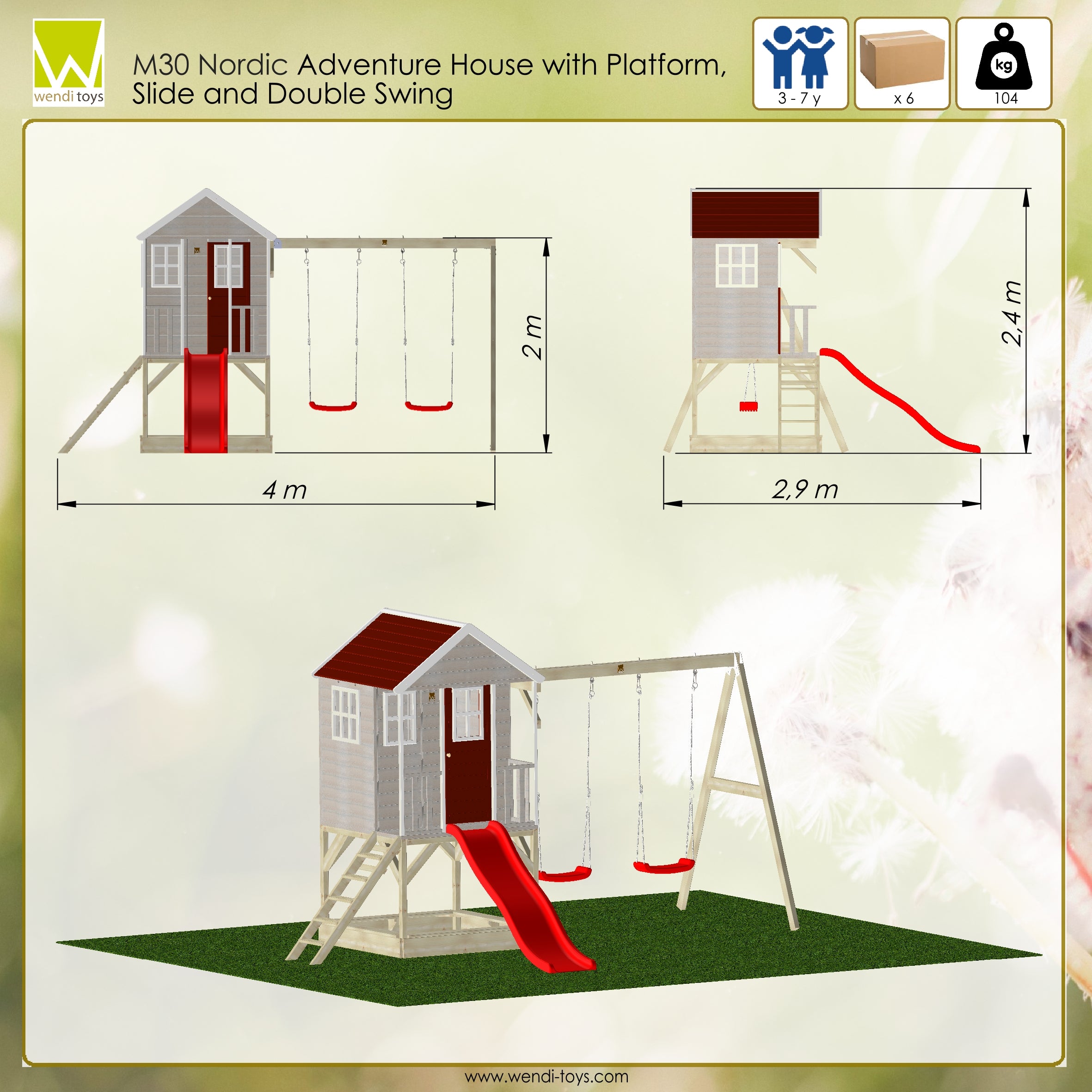 M30R Nordic Adventure House with Platform, Slide and Double Swing