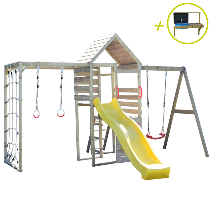 M41-K Climb Tower Set with Single Swing and Gym & Kitchen Attachment