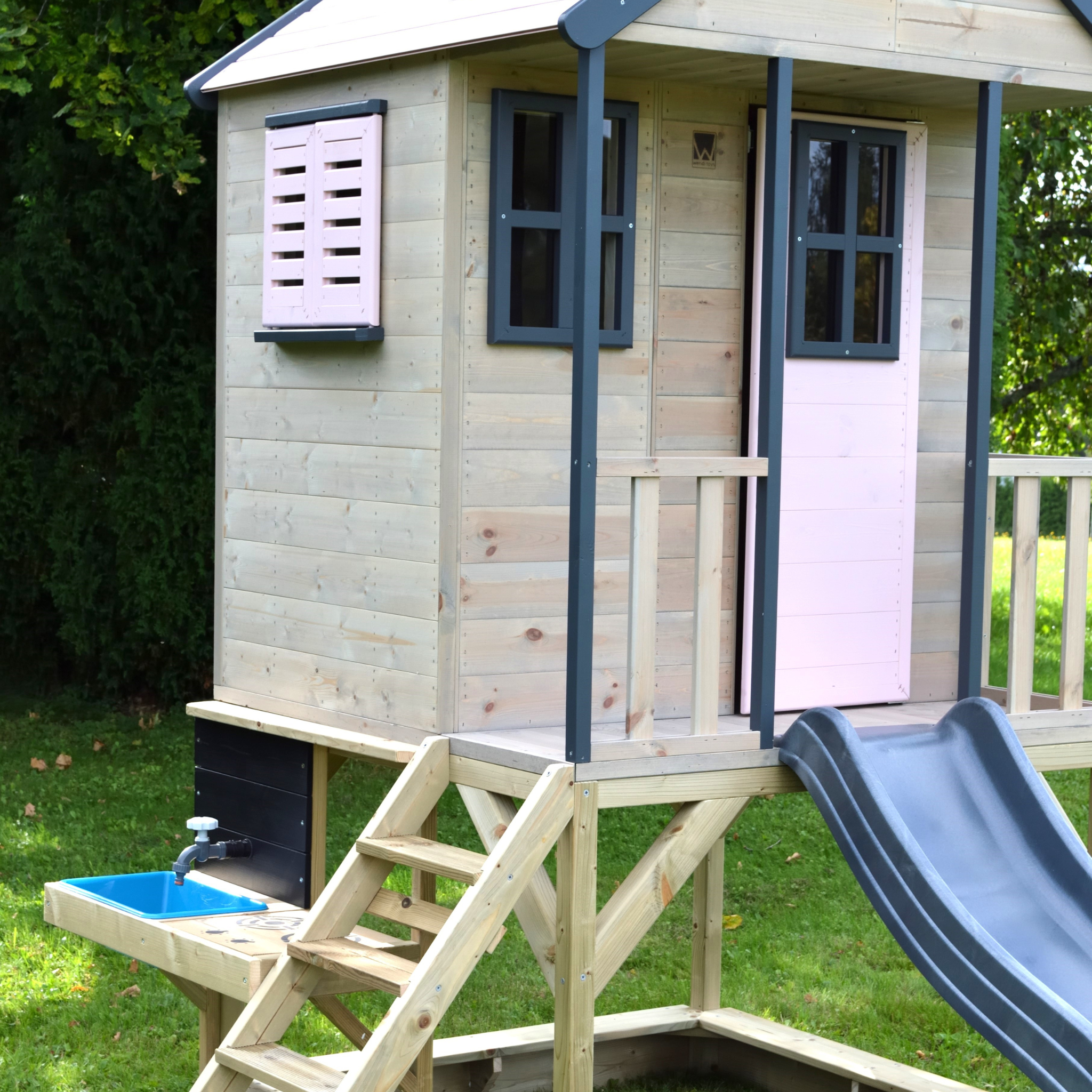 M48-K Adventure Cottage House with Platform and Slide + Kitchen Attachment