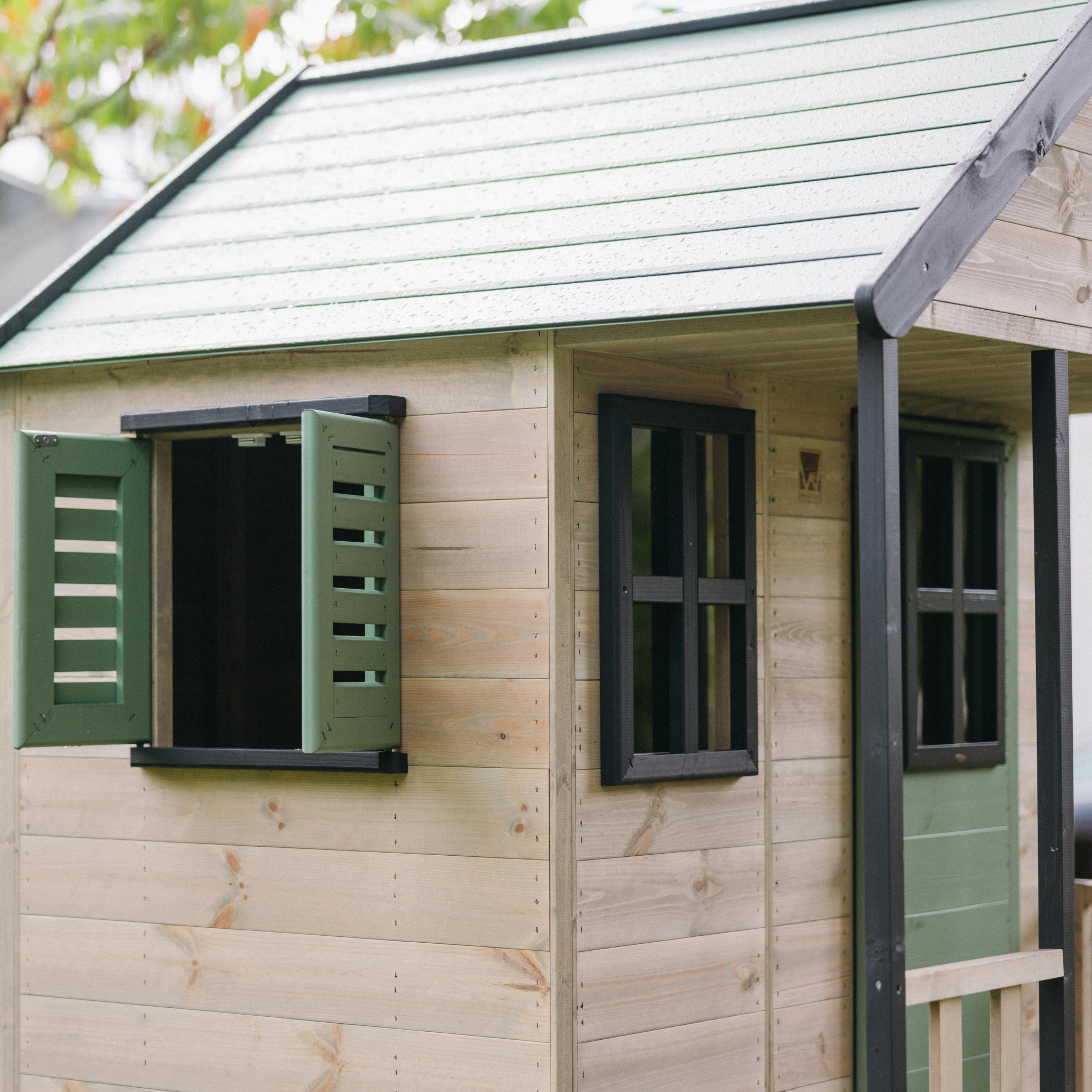 M60-G Adventure Cottage House with Platform, Slide and Double Swing + Gym Attachment