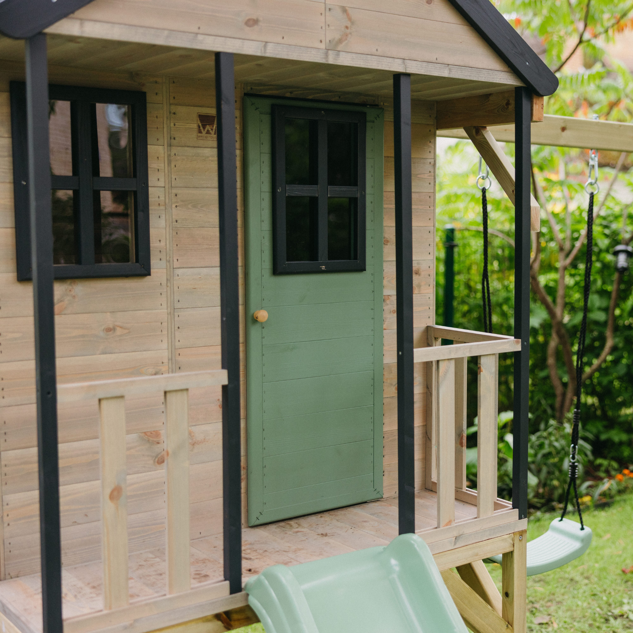 M50-K Adventure Cottage House with Platform, Slide  and Single Swing + Kitchen Attachment