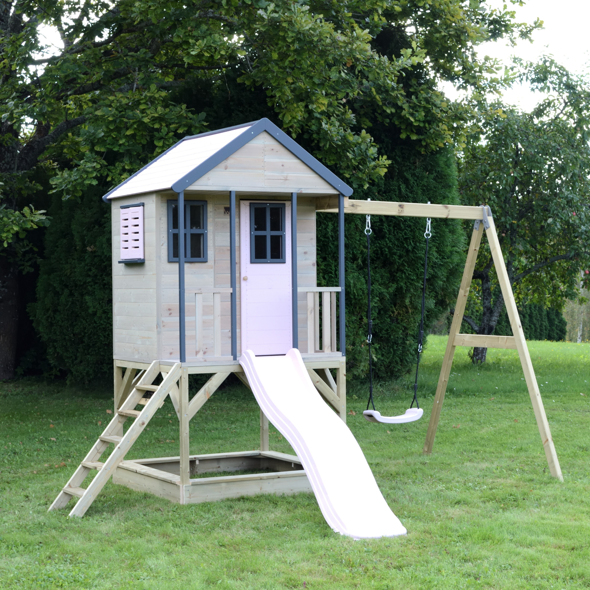 M50 Adventure Cottage House with Platform, Slide and Single Swing