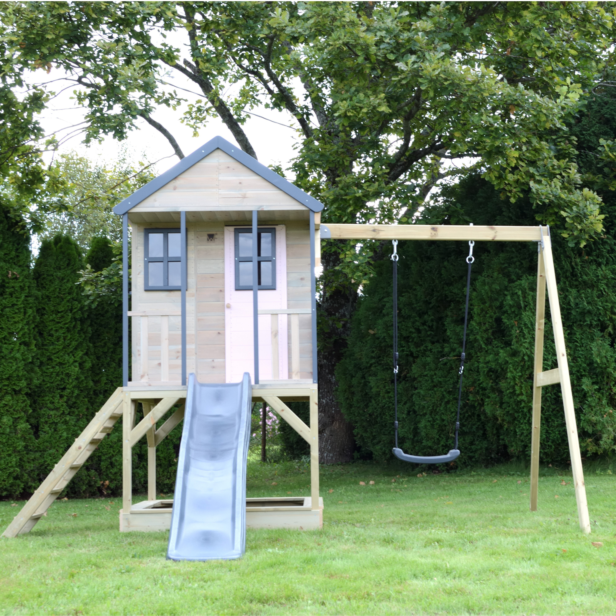 M50 Adventure Cottage House with Platform, Slide and Single Swing