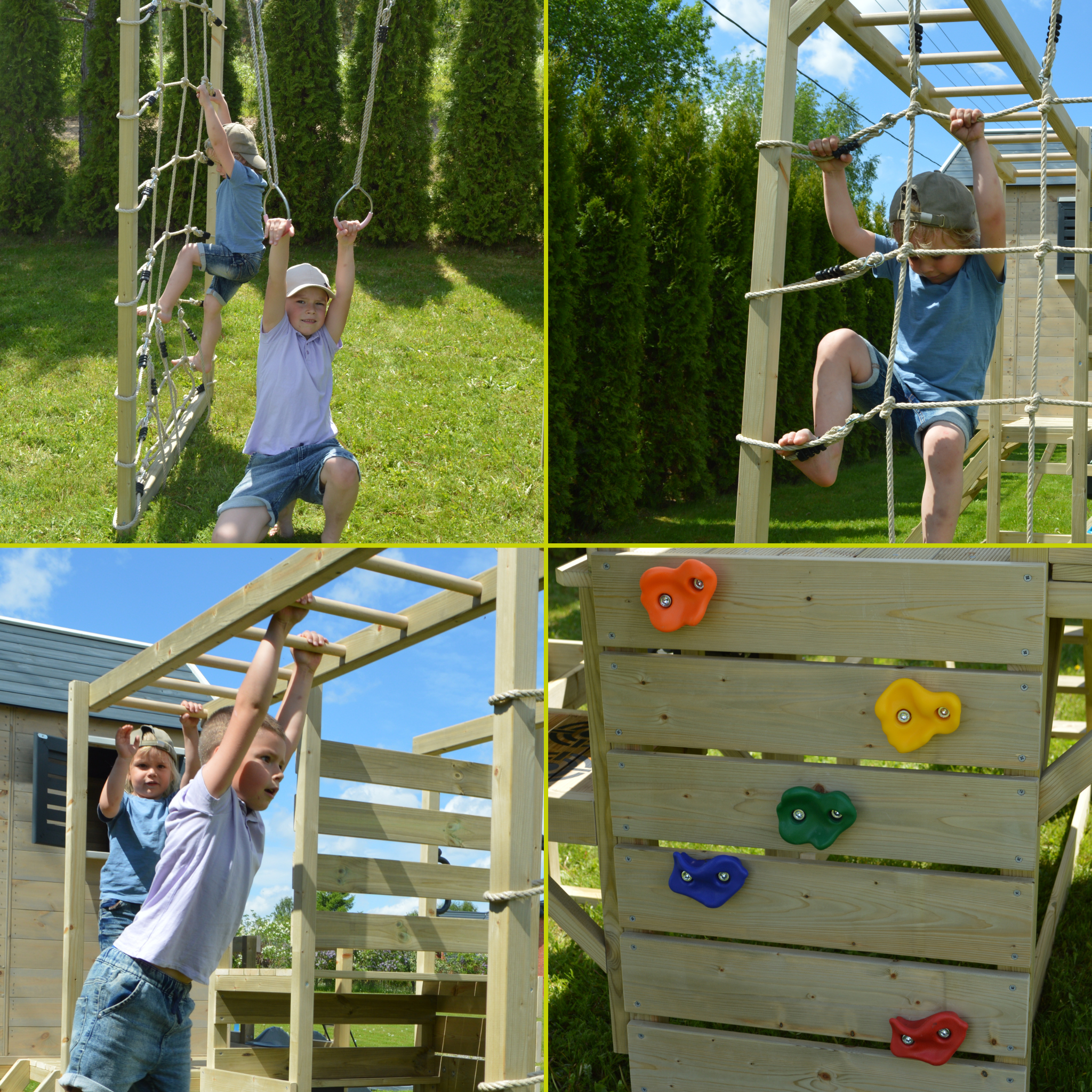 M50-G Adventure Cottage House with Platform, Slide and Single Swing + Gym Attachment