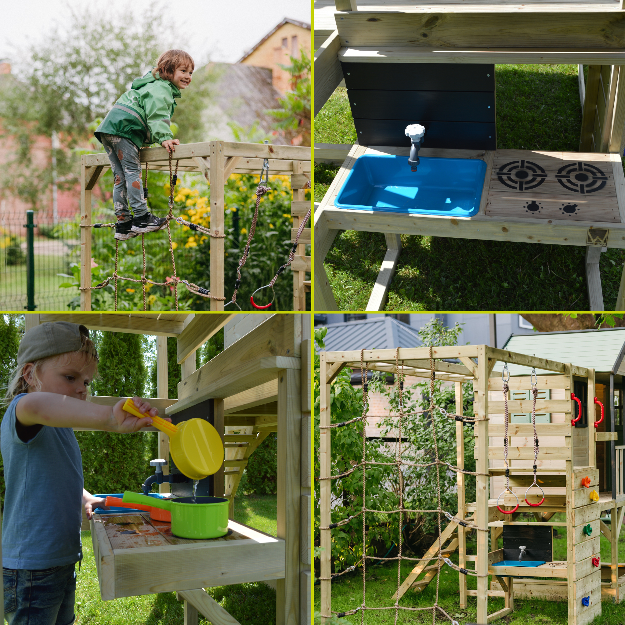 M60-G Adventure Cottage House with Platform, Slide and Double Swing + Gym Attachment