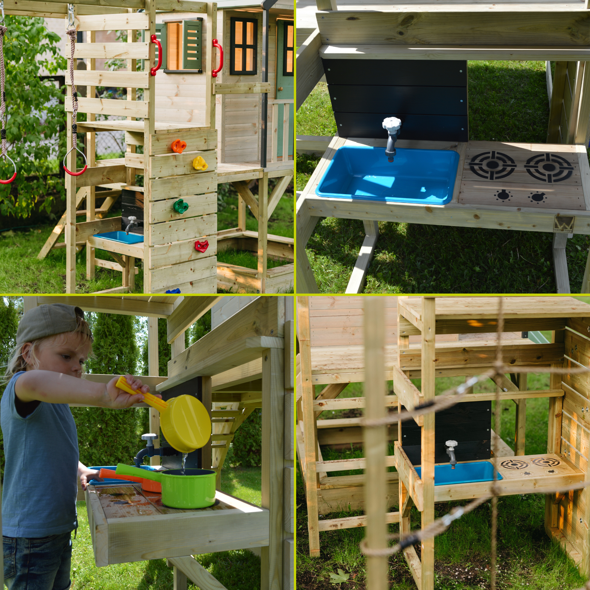 M48-GK Adventure Cottage House with Platform and Slide + Gym & Kitchen Attachment