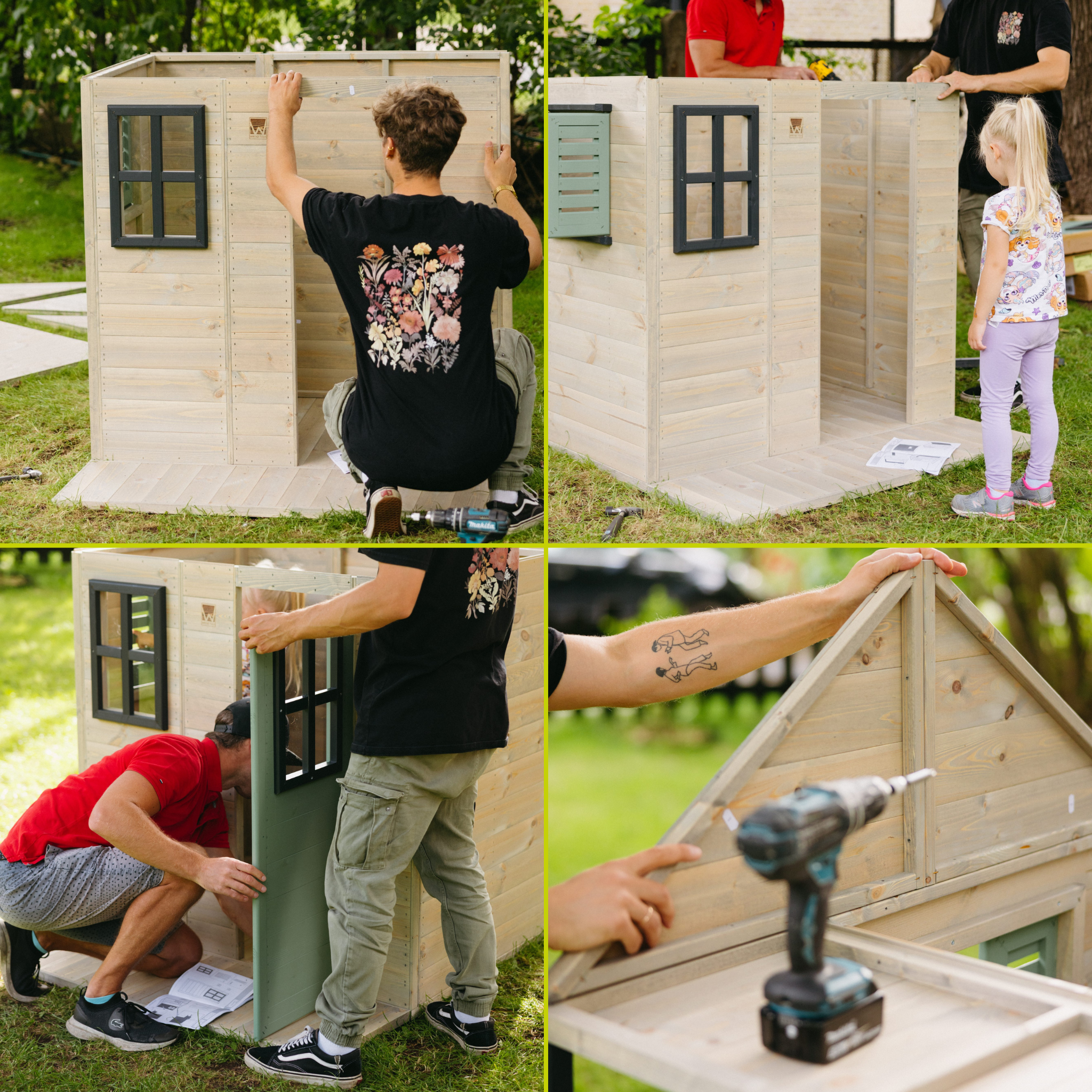 M60-G Adventure Cottage House with Platform, Slide and Double Swing + Gym Attachment