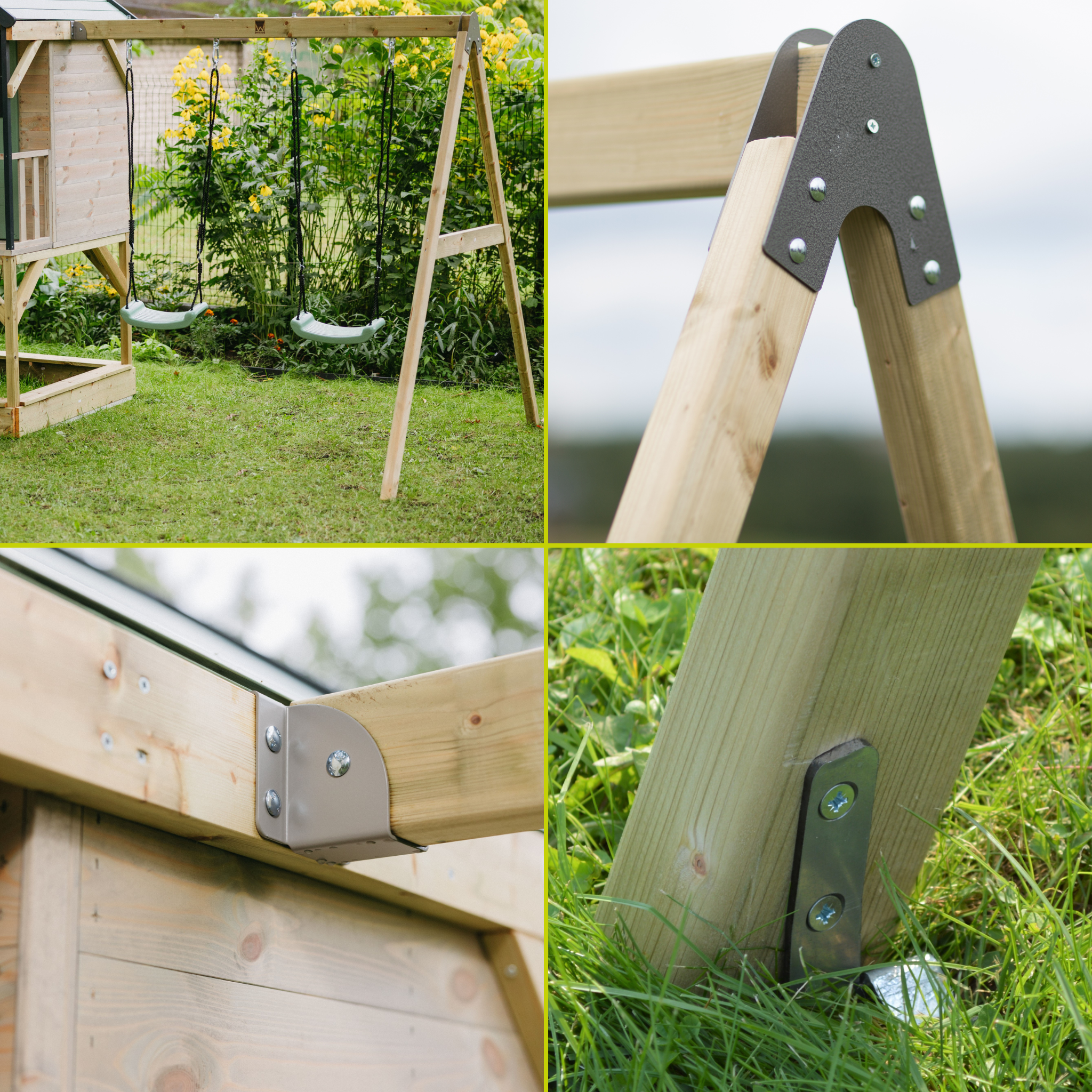 M60-G Adventure Cottage House with Platform, Slide and Double Swing + Gym Attachment